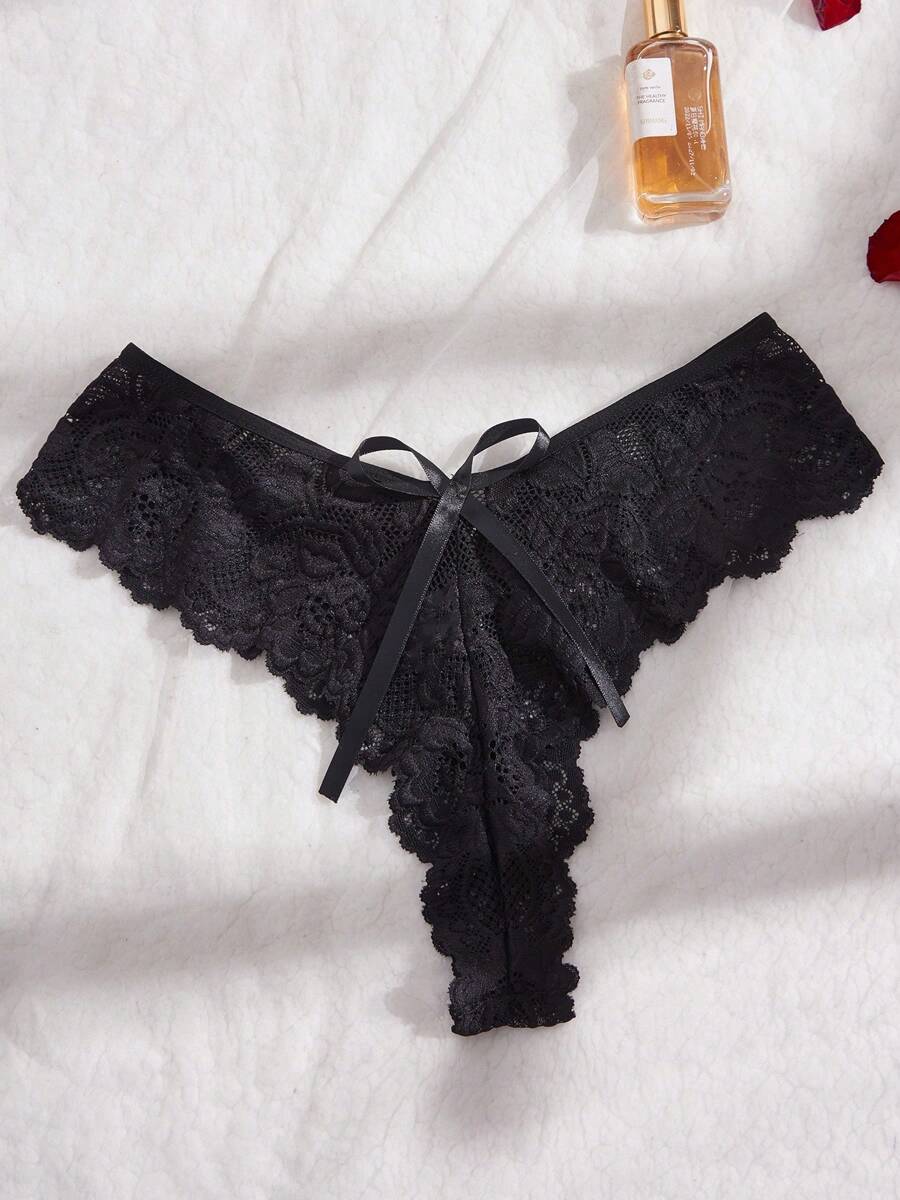 Women's Open Crotch Lace Decorated Backless Halter Neck Sexy Bodysuit With Ruffle Trim