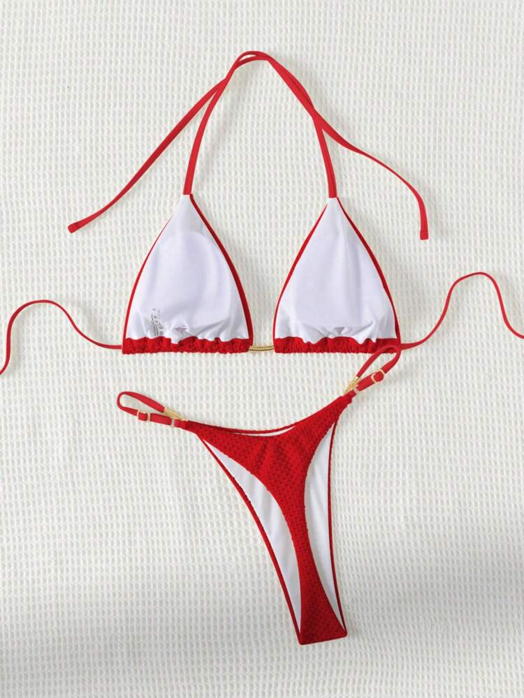 Swim 2025 Women Summer Beach Solid Color Halter Tie Sexy Bikini Swimwear Set