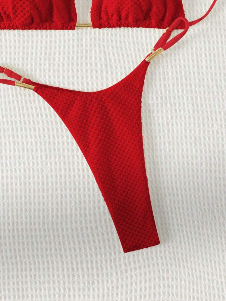 Swim 2025 Women Summer Beach Solid Color Halter Tie Sexy Bikini Swimwear Set